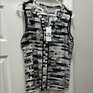 Calvin Klein Women's Geometric Sleeveless Top - Black, Gray, and White